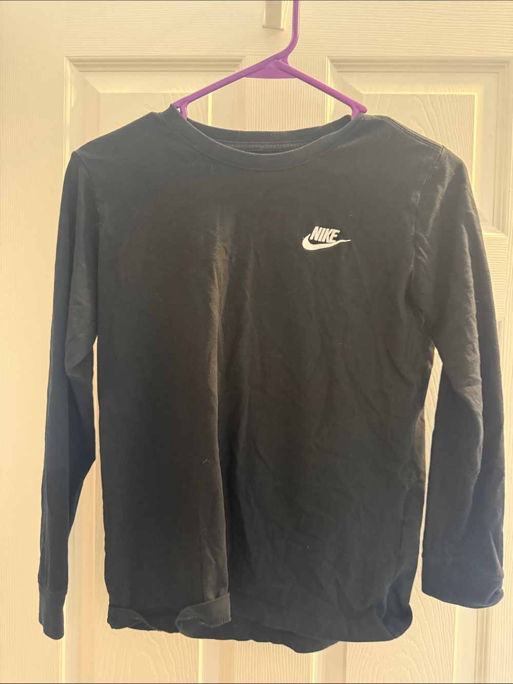 Nike Black Long-Sleeve Kids Tee with White Swoosh